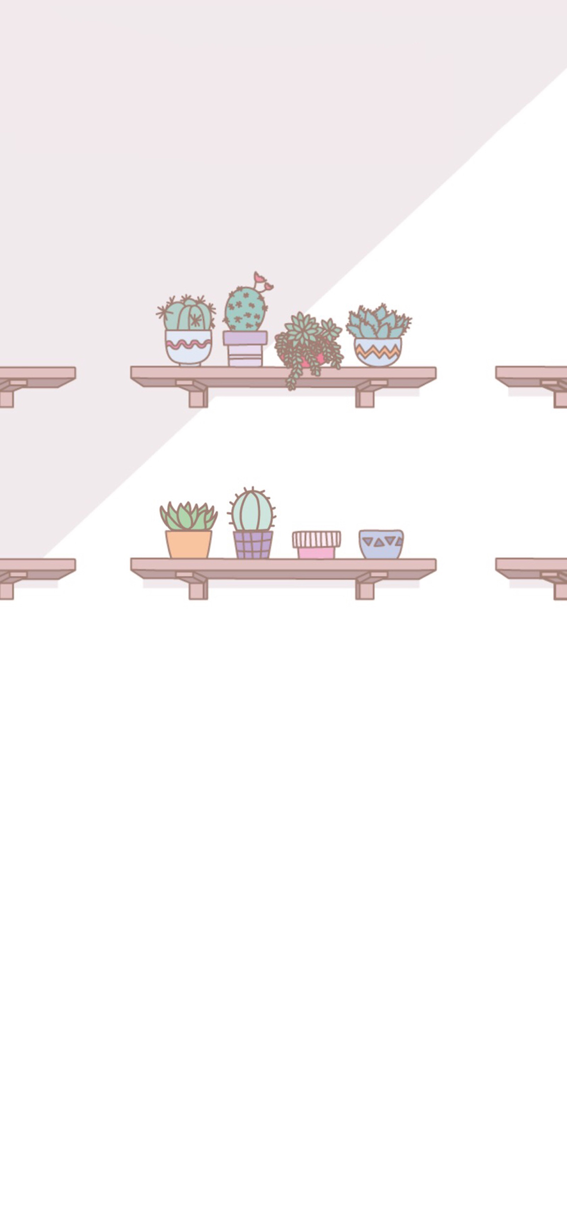 [2436×1125]白色 简约 卡通 盆栽 仙人掌 苹果手机动漫壁纸图片