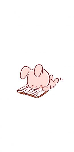 [2436x1125]白色背景 卡通 小兔子 阅读 苹果手机动漫壁纸图片