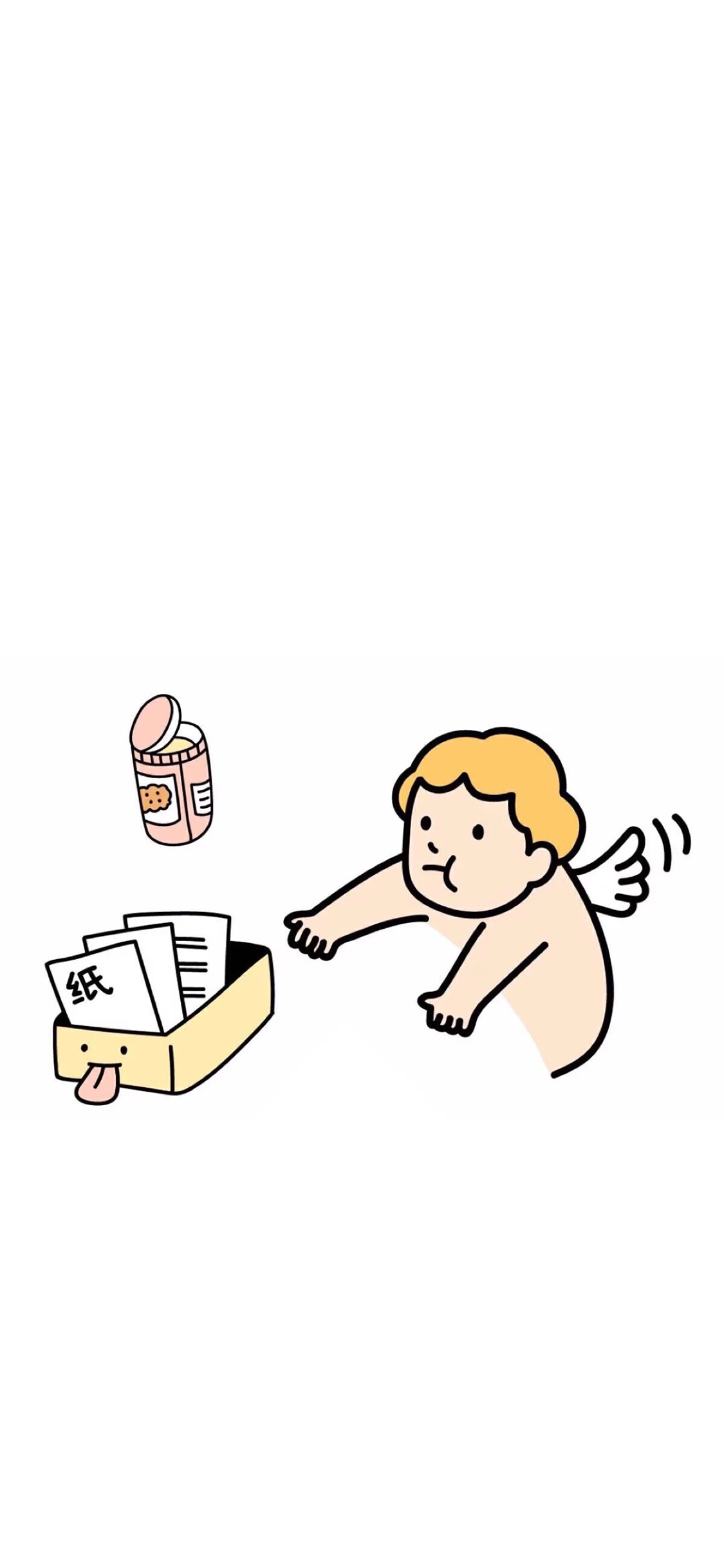 [2436×1125]白色背景 卡通 小天使 纸 苹果手机动漫壁纸图片