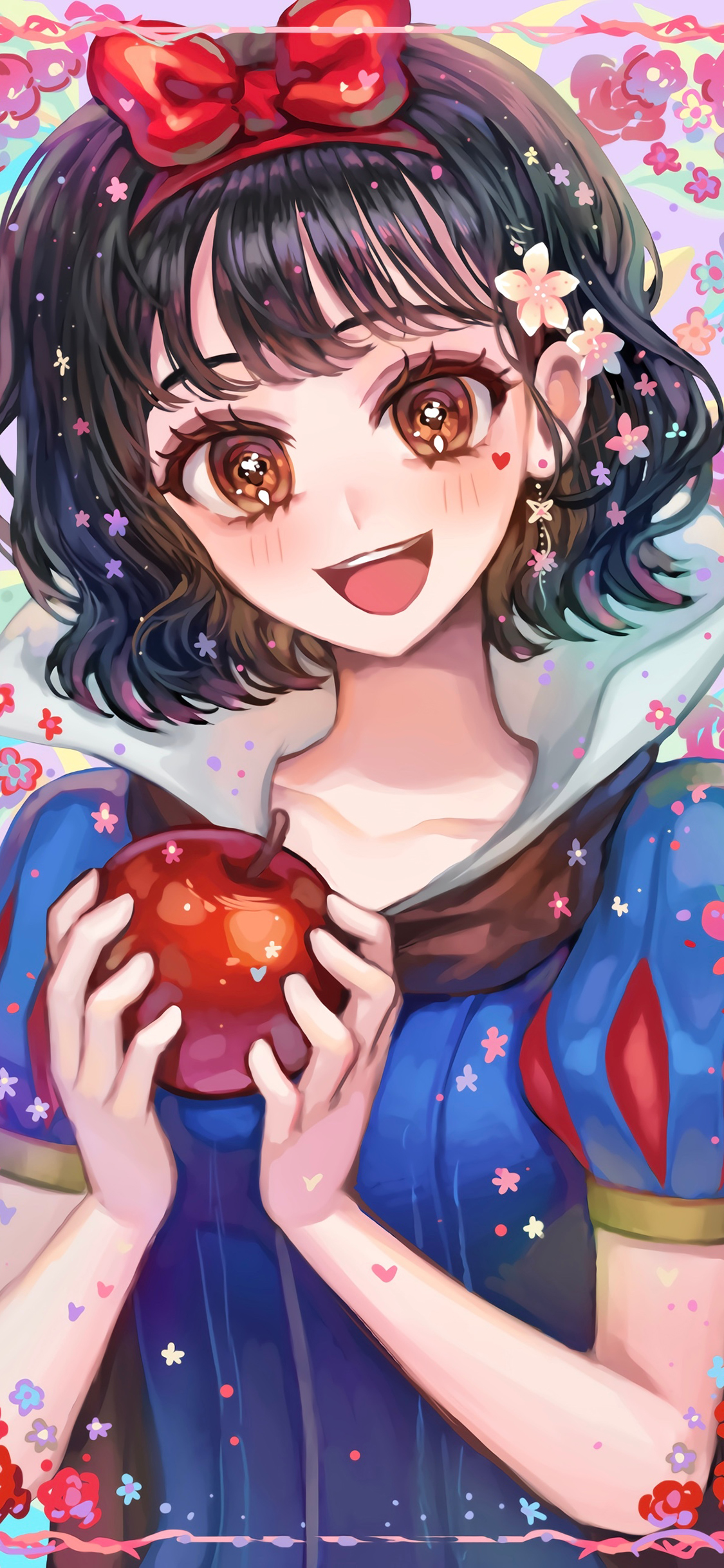 [2436×1125]白雪公主 格林童话 手绘 苹果 苹果手机动漫壁纸图片