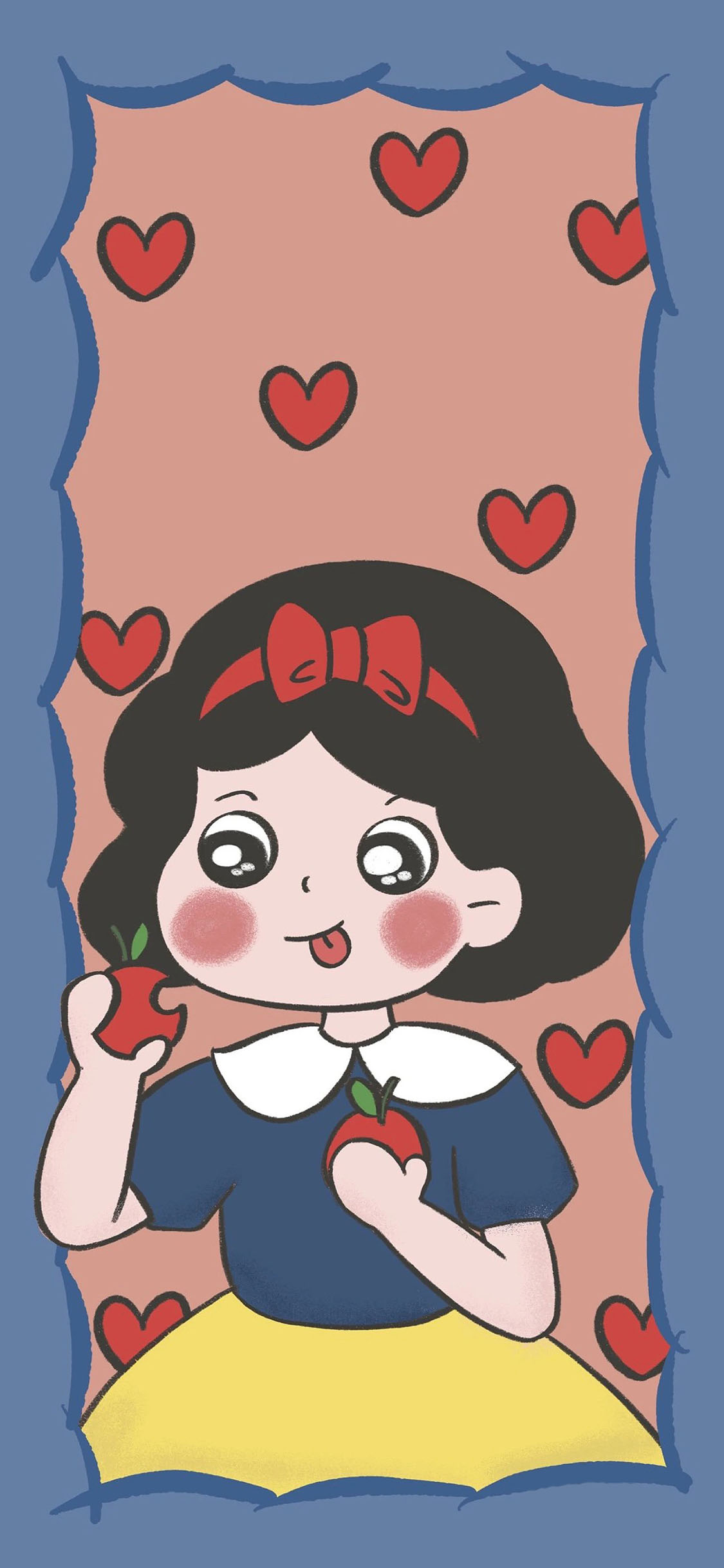 [2436×1125]白雪公主 童话 爱心 苹果手机动漫壁纸图片