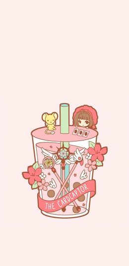 [2436x1125]百变小樱 小可 珍珠奶茶 粉 苹果手机动漫壁纸图片