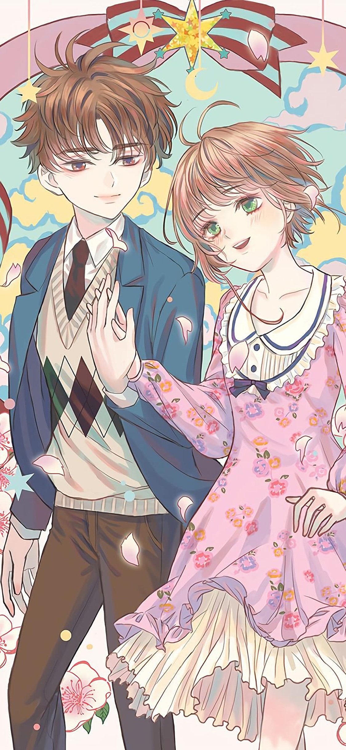 [2436×1125]百变小樱 小狼 库洛牌 插画 苹果手机动漫壁纸图片