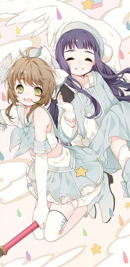 [2436x1125]百变小樱 知世 好友 魔卡少女樱 苹果手机动漫壁纸图片