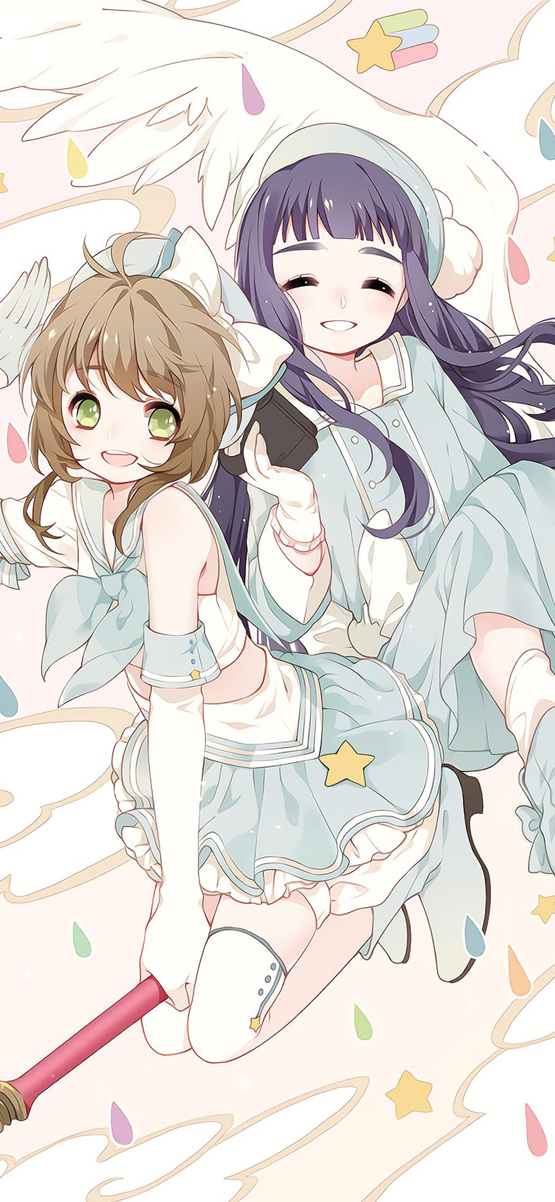 [2436×1125]百变小樱 知世 好友 魔卡少女樱 苹果手机动漫壁纸图片