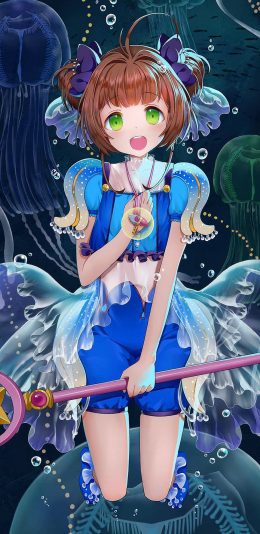 [2436x1125]百变小樱 魔卡少女 权杖 苹果手机动漫壁纸图片