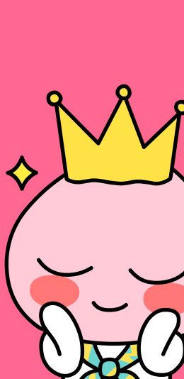 [2436x1125]皇冠 卡通 可爱 粉色 害羞 苹果手机动漫壁纸图片