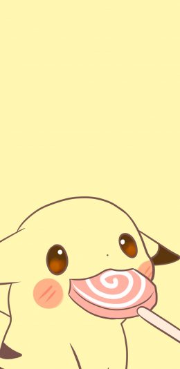 [2436x1125]皮卡丘 可爱 波板糖 黄 苹果手机动漫壁纸图片