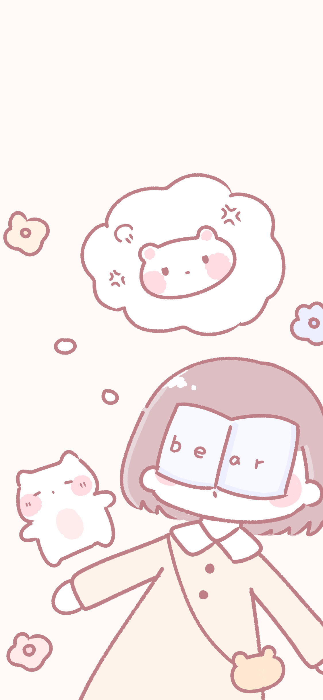 [2436×1125]睡觉 书本 小熊 小女孩 生气 苹果手机动漫壁纸图片