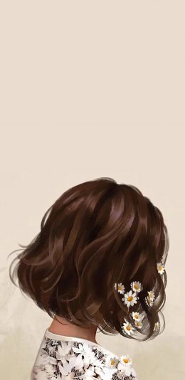 [2436x1125]短发 女孩 雏菊 侧身 苹果手机动漫壁纸图片