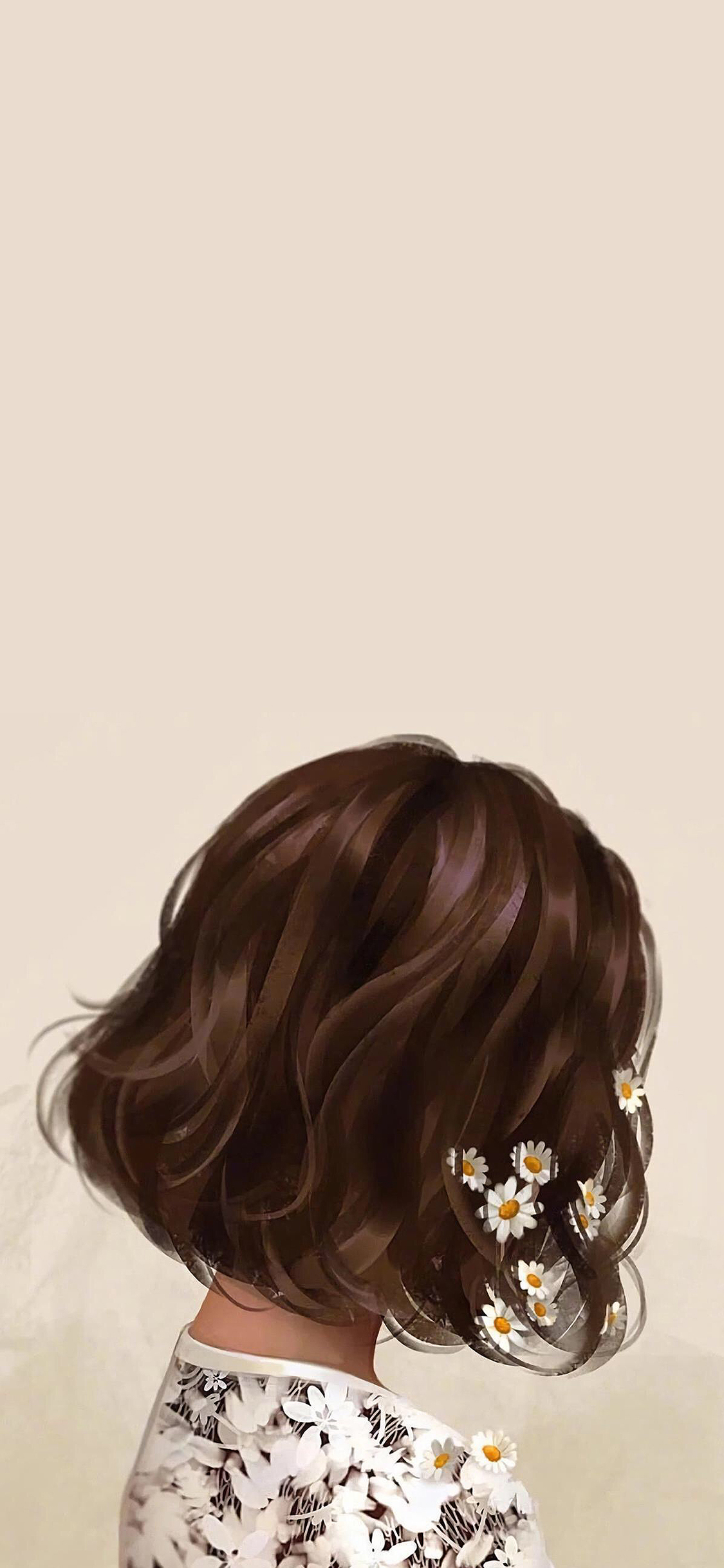 [2436×1125]短发 女孩 雏菊 侧身 苹果手机动漫壁纸图片