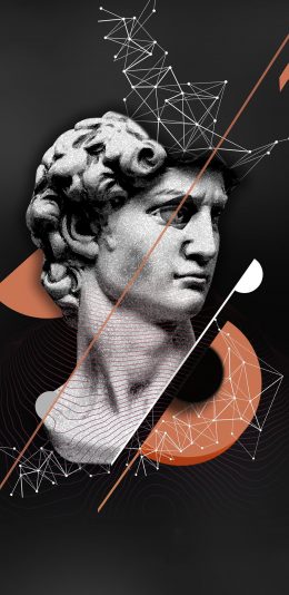 [2436x1125]石像 雕像 平面 黑白 苹果手机动漫壁纸图片