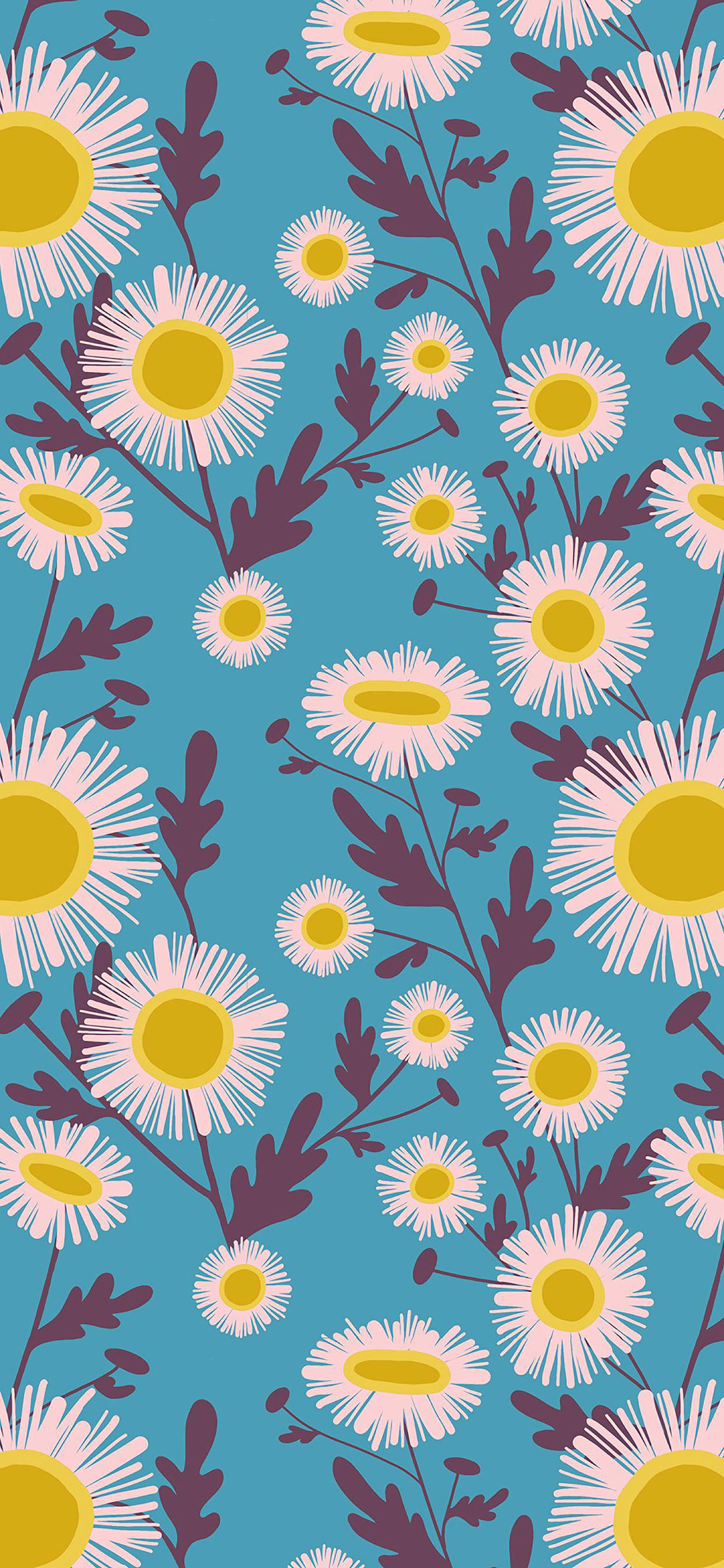 [2436×1125]碎花 花纹 平铺 蓝色 苹果手机动漫壁纸图片