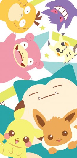 [2436x1125]神奇宝贝 皮卡丘 卡通 可达鸭 苹果手机动漫壁纸图片