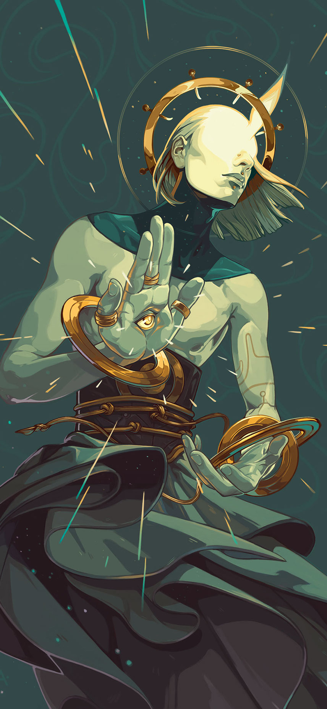 [2436×1125]神鬼 插画 手掌 眼睛 苹果手机动漫壁纸图片