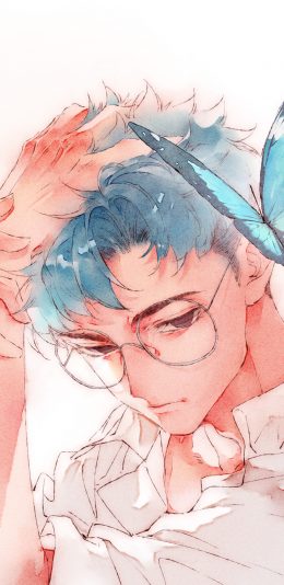 [2436x1125]秋天 男子 漫画 二次元 蝴蝶 苹果手机动漫壁纸图片