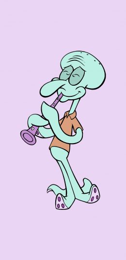 [2436x1125]章鱼哥 海绵宝宝 动画 吹喇叭 苹果手机动漫壁纸图片