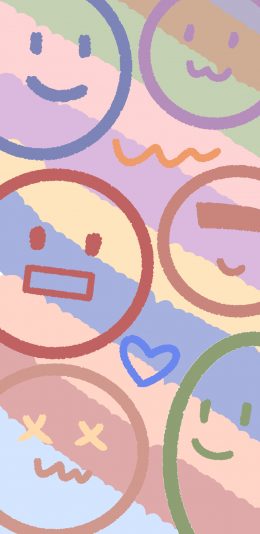 [2436x1125]笑脸 平铺 爱心 色彩 苹果手机动漫壁纸图片