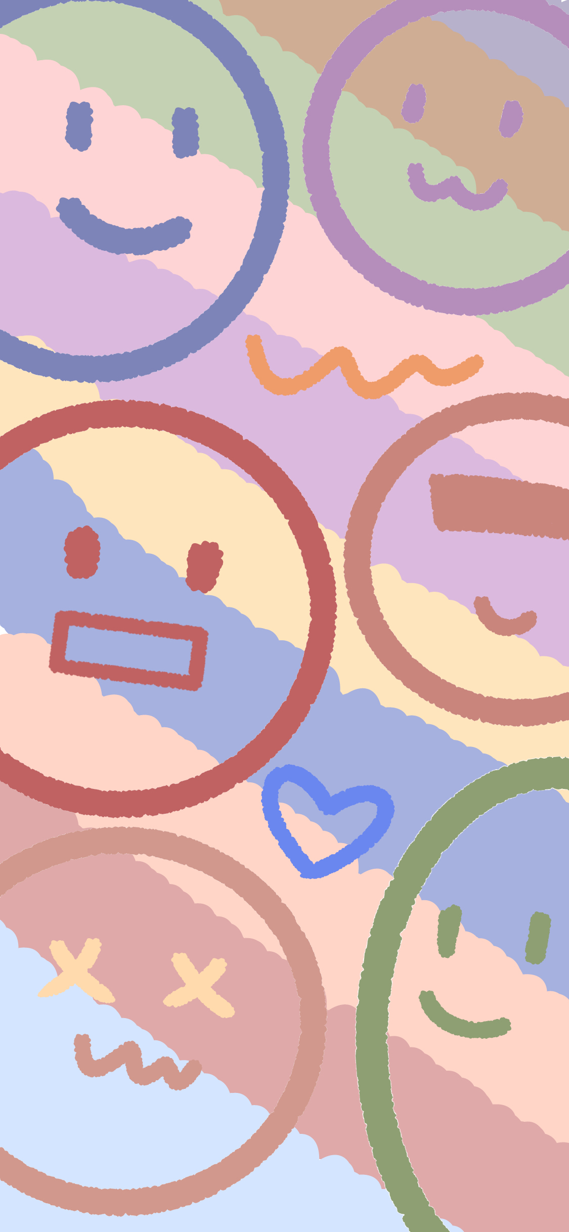 [2436×1125]笑脸 平铺 爱心 色彩 苹果手机动漫壁纸图片