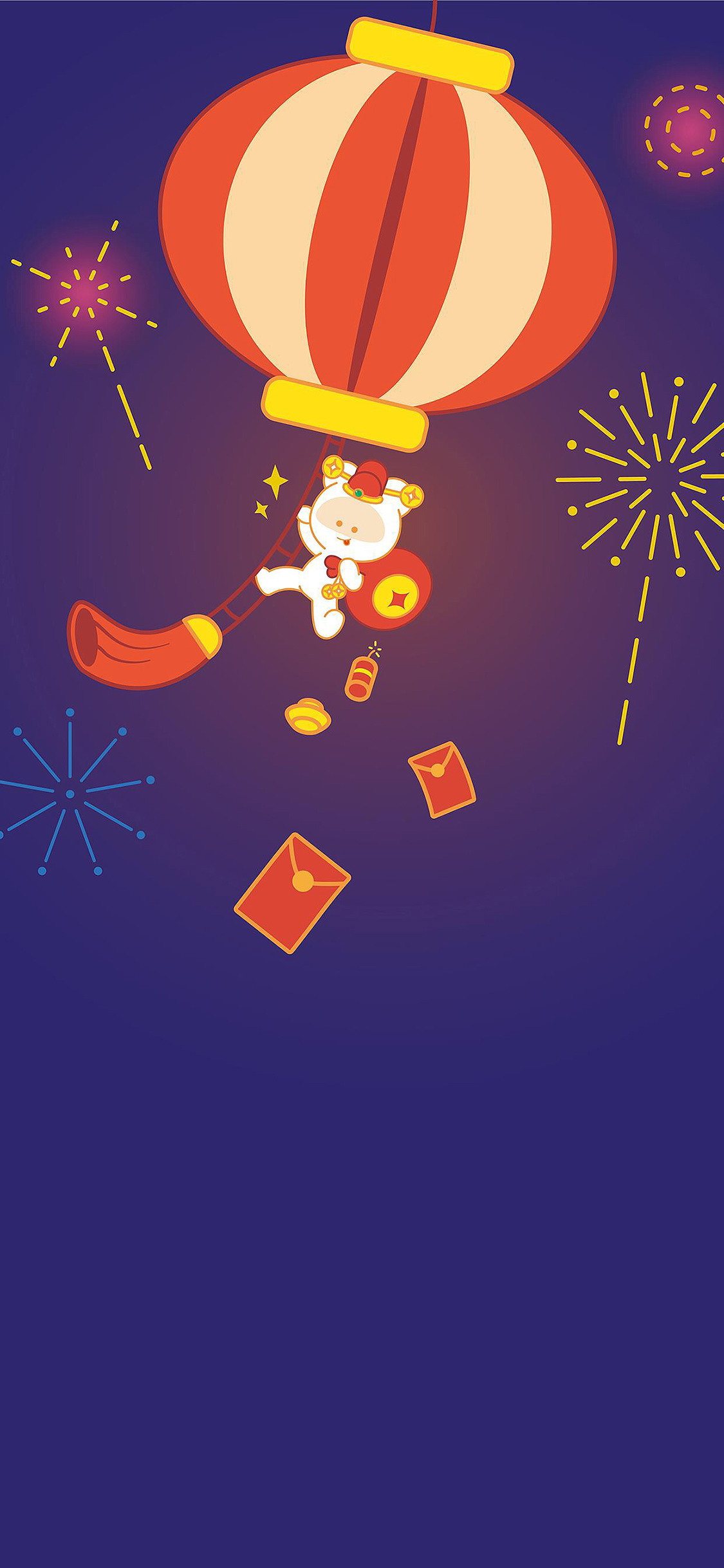 [2436×1125]笨笨鼠 灯笼 红包 喜庆 苹果手机动漫壁纸图片