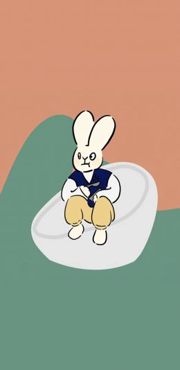 [2436x1125]简笔 兔子 生气 表情 苹果手机动漫壁纸图片