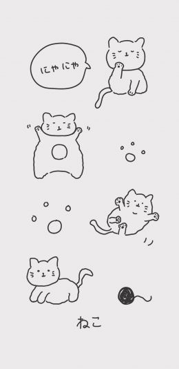 [2436x1125]简笔 卡通 猫咪 可爱 苹果手机动漫壁纸图片