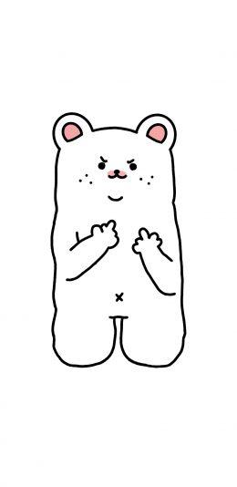 [2436x1125]简笔画 小熊 黑白 中指（取自微博：小熊代言人） 苹果手机动漫壁纸图片