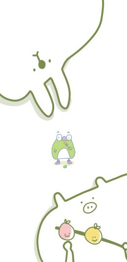 [2436x1125]简笔画 小猪 兔子 青蛙 苹果手机动漫壁纸图片