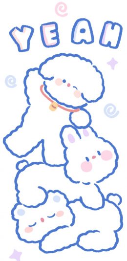 [2436x1125]简约 卡通 萌物 狗狗 兔子 yeah 苹果手机动漫壁纸图片