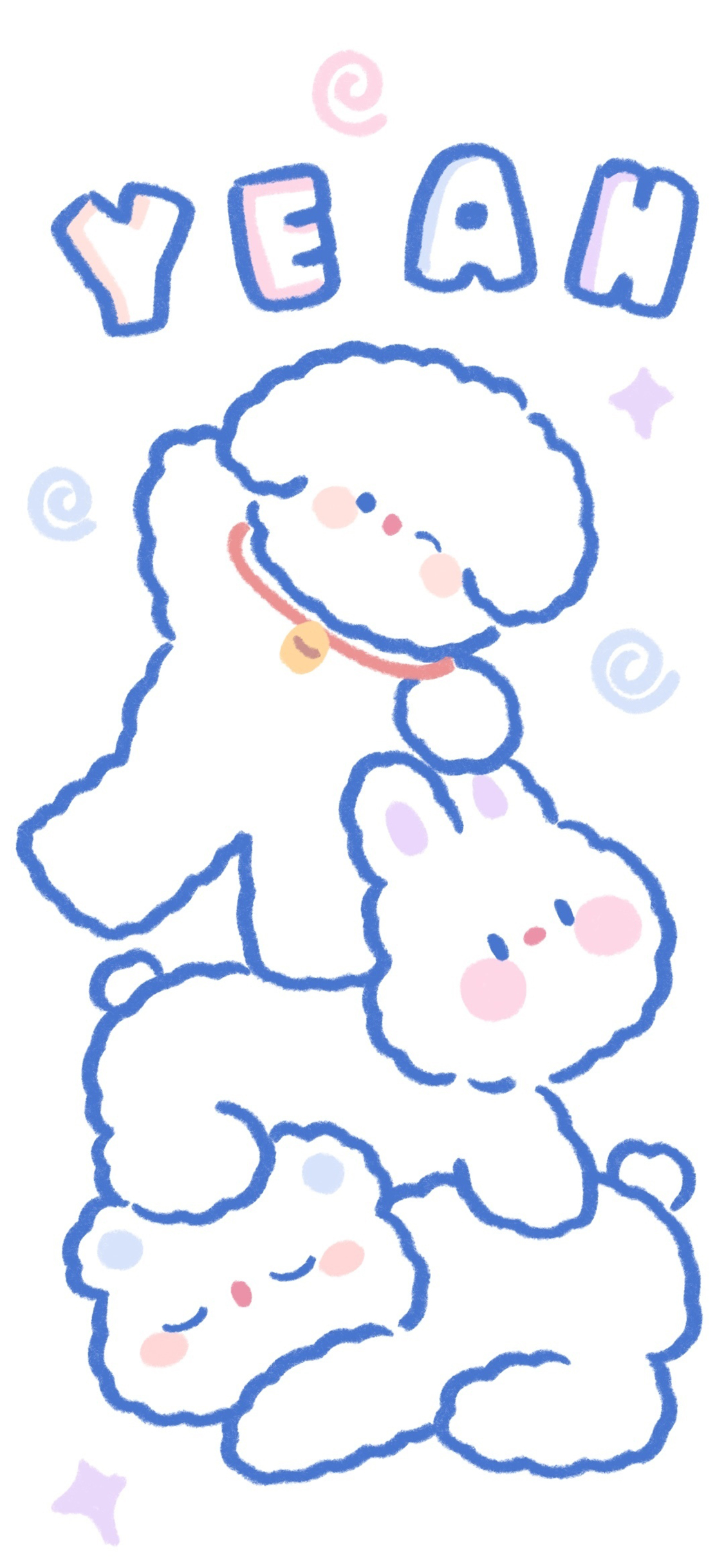 [2436×1125]简约 卡通 萌物 狗狗 兔子 yeah 苹果手机动漫壁纸图片