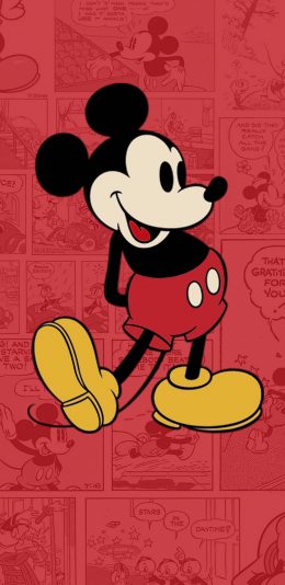 [2436x1125]米奇 卡通 红底 米老鼠 苹果手机动漫壁纸图片