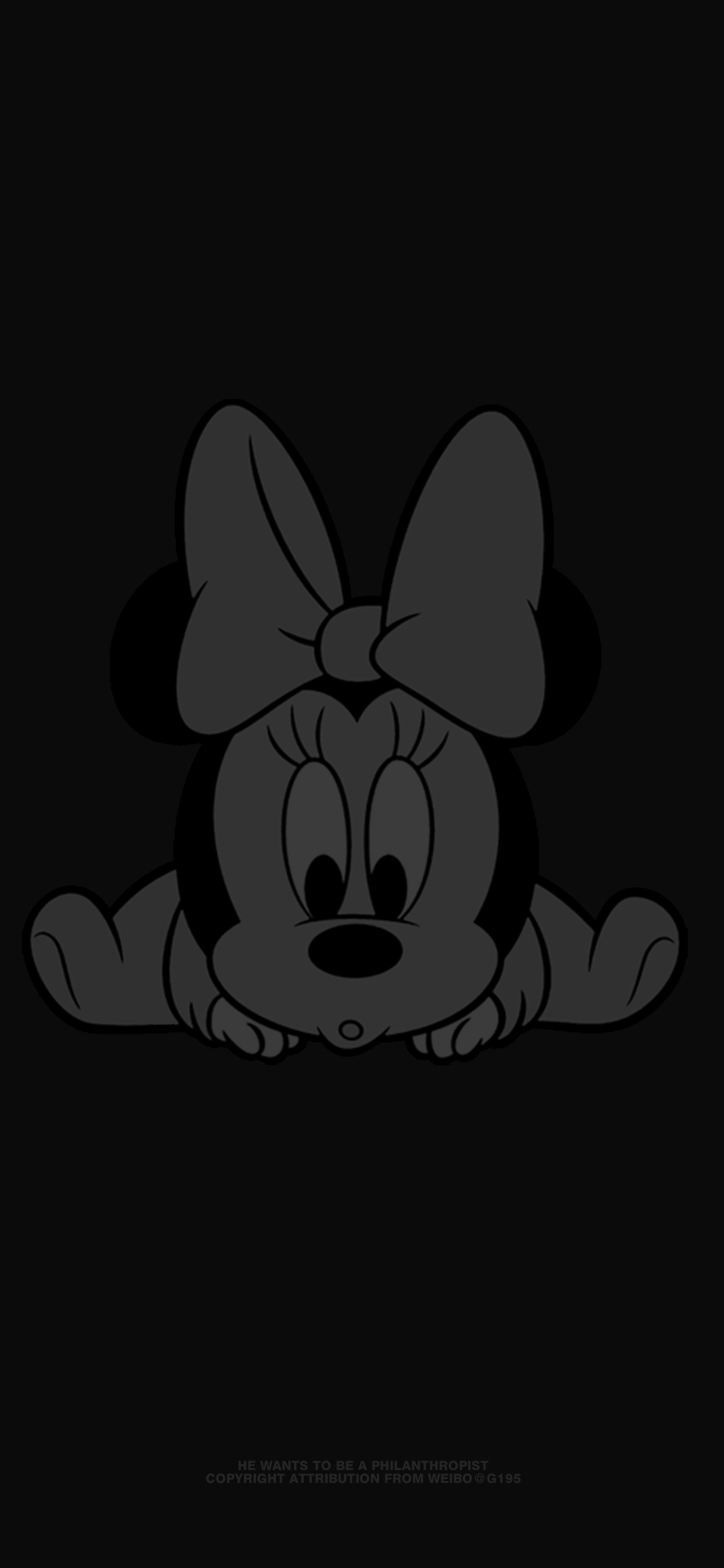 [2436×1125]米妮 米奇 迪士尼 灰黑 苹果手机动漫壁纸图片