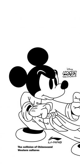 [2436x1125]米老鼠 李宁 迪士尼 黑白 武术 苹果手机动漫壁纸图片