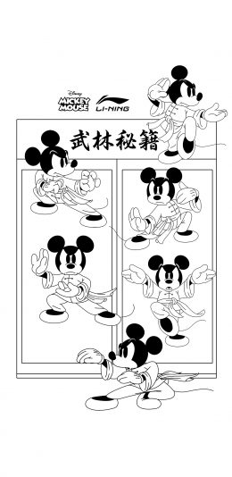 [2436x1125]米老鼠 李宁 迪士尼 黑白 武术 武功秘籍 苹果手机动漫壁纸图片