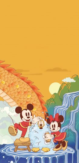 [2436x1125]米老鼠 米奇 米妮 迪士尼 龙 苹果手机动漫壁纸图片