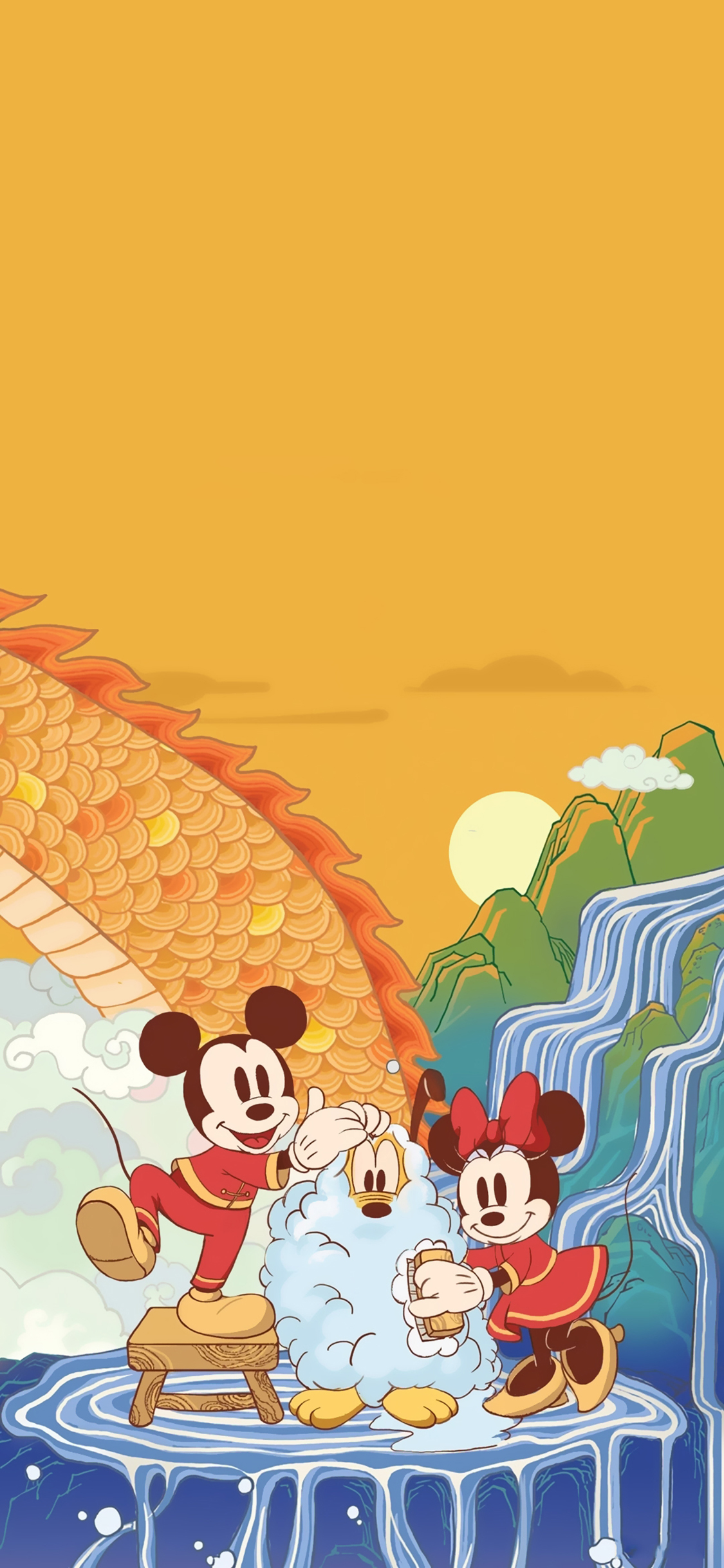 [2436×1125]米老鼠 米奇 米妮 迪士尼 龙 苹果手机动漫壁纸图片