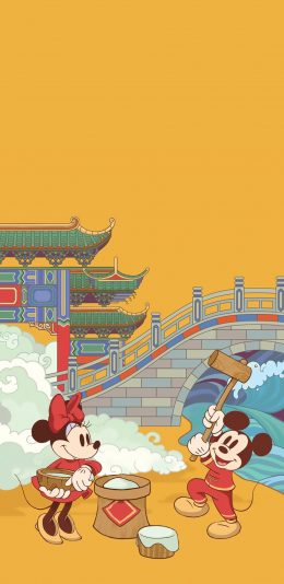 [2436x1125]米老鼠 迪士尼 米奇 米妮 打年糕 苹果手机动漫壁纸图片
