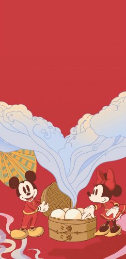 [2436x1125]米老鼠 迪士尼 蒸包子 米妮  米奇 红色 苹果手机动漫壁纸图片