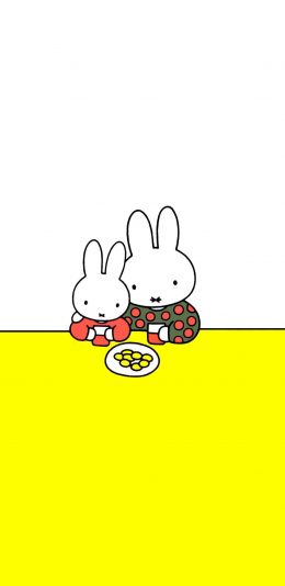 [2436x1125]米菲兔 可爱 动画 兔子 下午茶 苹果手机动漫壁纸图片