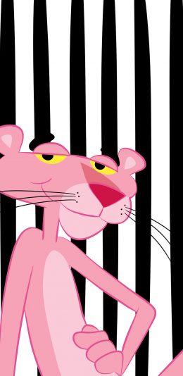 [2436x1125]粉红顽皮豹 动画 卡通 黑白条纹 苹果手机动漫壁纸图片