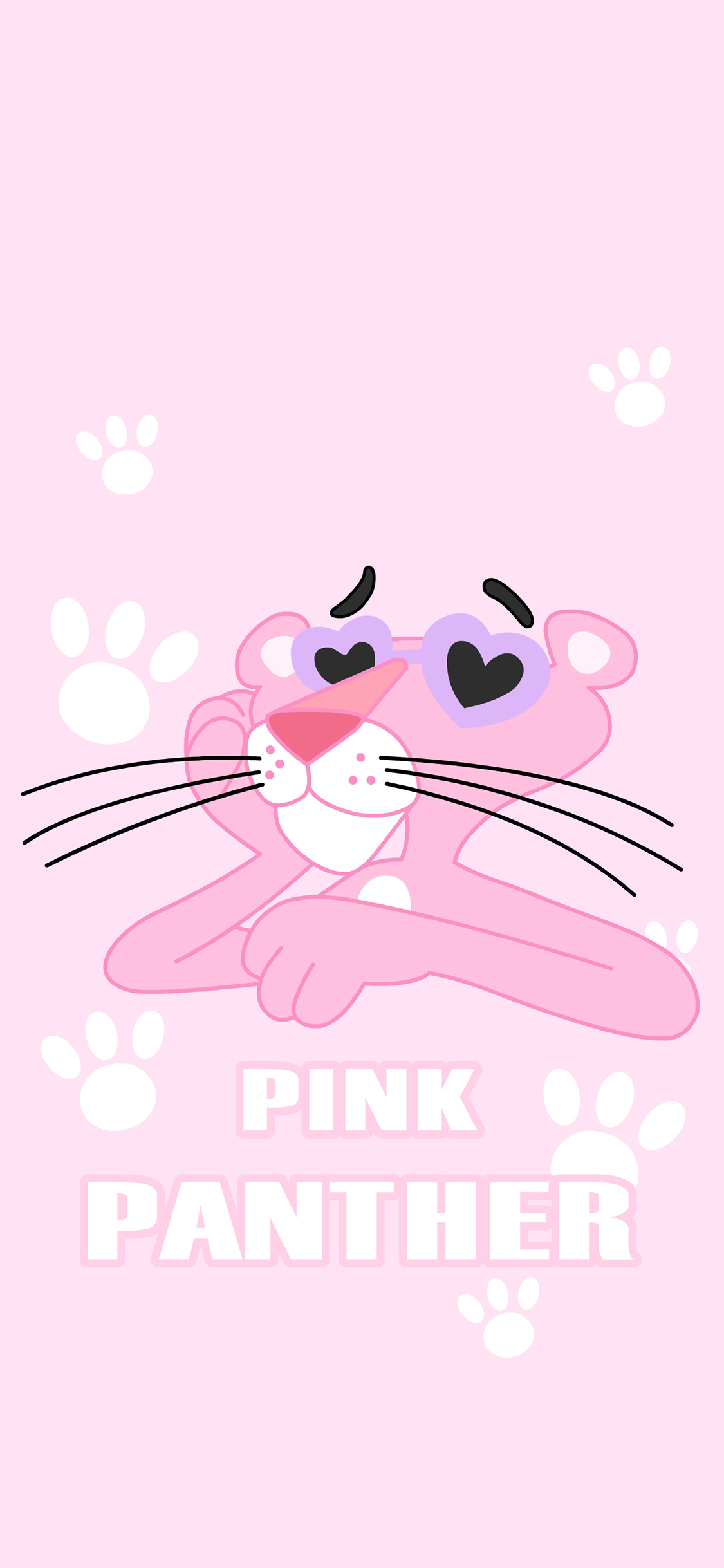 [2436×1125]粉红顽皮豹 脚印 卡通 可爱 苹果手机动漫壁纸图片