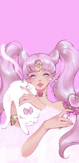 [2436x1125]粉色 动漫 少女 猫咪 苹果手机动漫壁纸图片