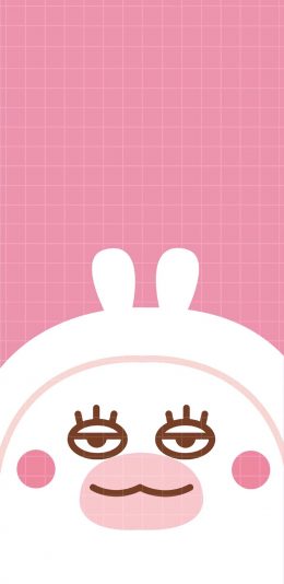 [2436x1125]粉色 格子 大脸萌 卡通 苹果手机动漫壁纸图片
