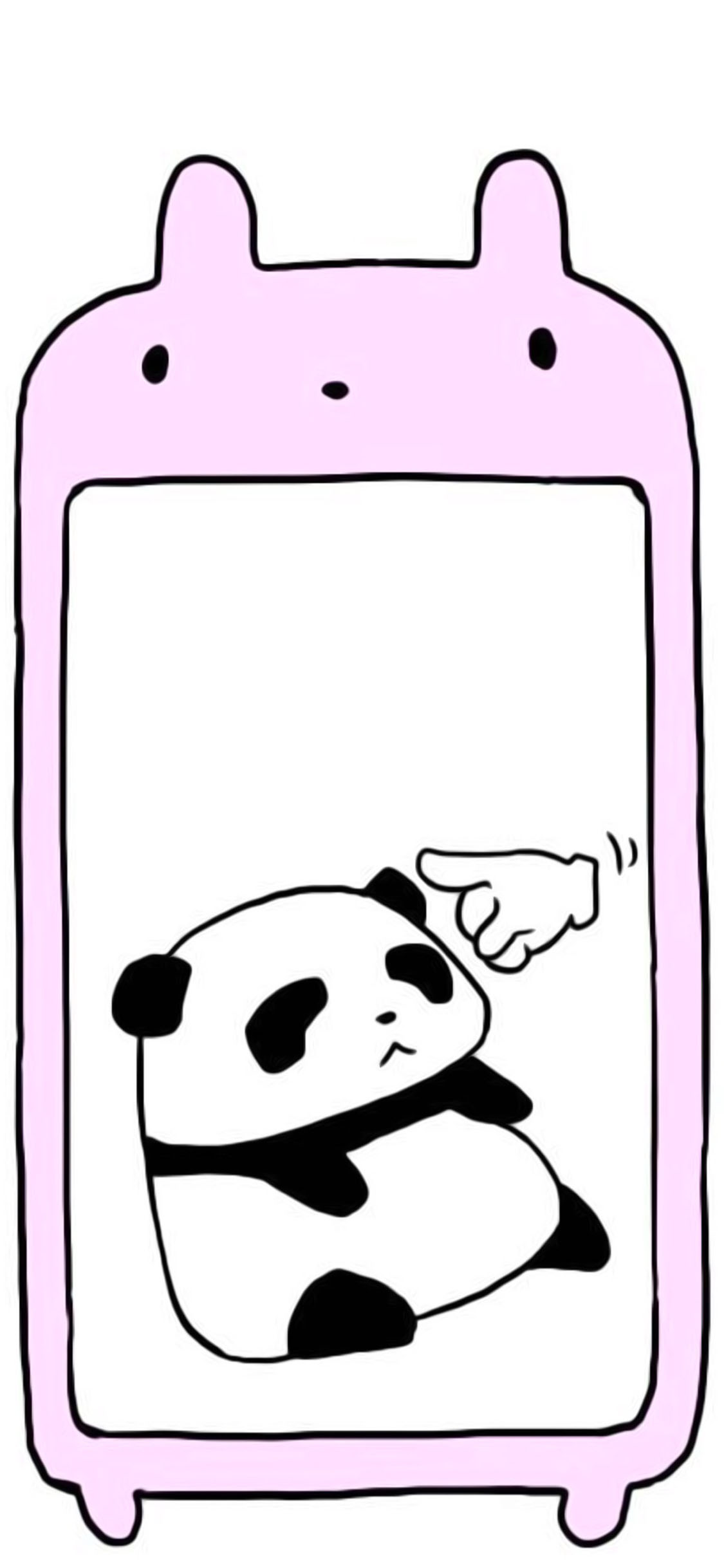 [2436×1125]粉色兔子 卡通小熊猫 趣味 苹果手机动漫壁纸图片