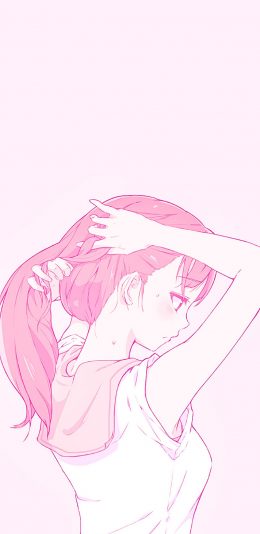 [2436x1125]粉色系 动漫 少女 扎头发 苹果手机动漫壁纸图片