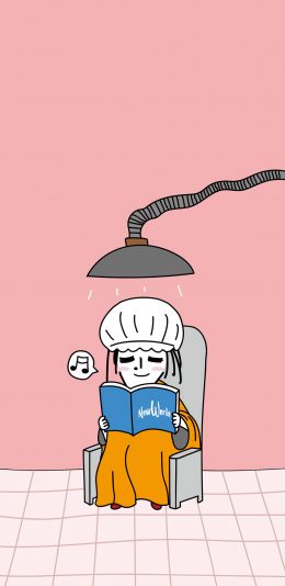 [2436x1125]粉色系 卡通女孩 美发 苹果手机动漫壁纸图片