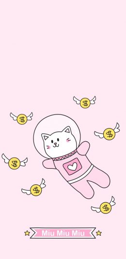 [2436x1125]粉色系 卡通猫咪 Miu 苹果手机动漫壁纸图片
