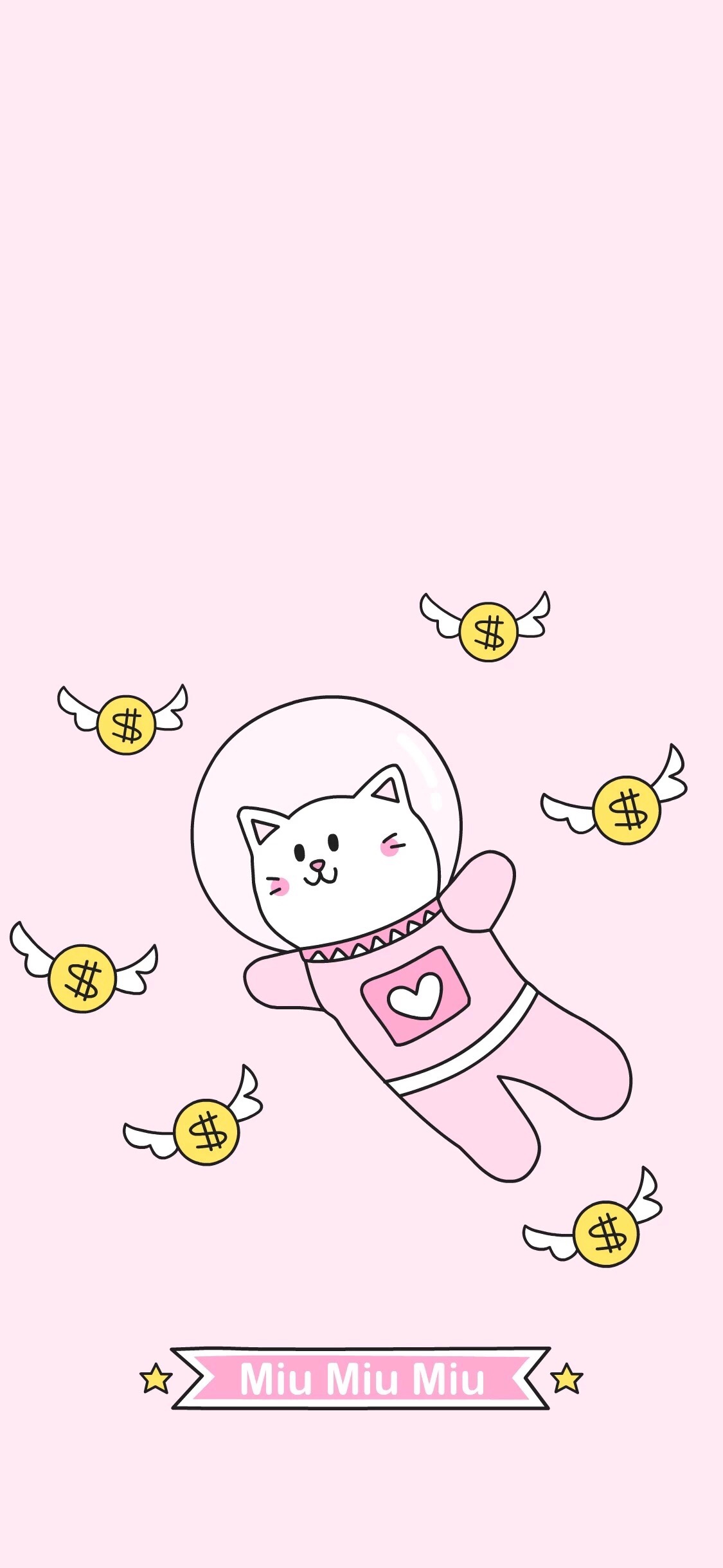 [2436×1125]粉色系 卡通猫咪 Miu 苹果手机动漫壁纸图片