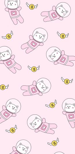 [2436x1125]粉色系 卡通猫咪 平铺 苹果手机动漫壁纸图片