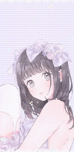 [2436x1125]粉色系 格子 动漫少女 萌妹 苹果手机动漫壁纸图片